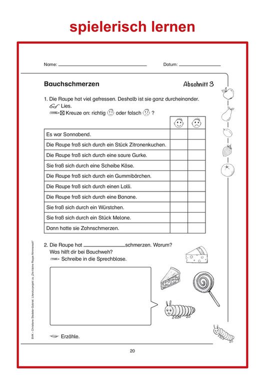 Produktbild: Literaturprojekt zu Die kleine Raupe Nimmersatt