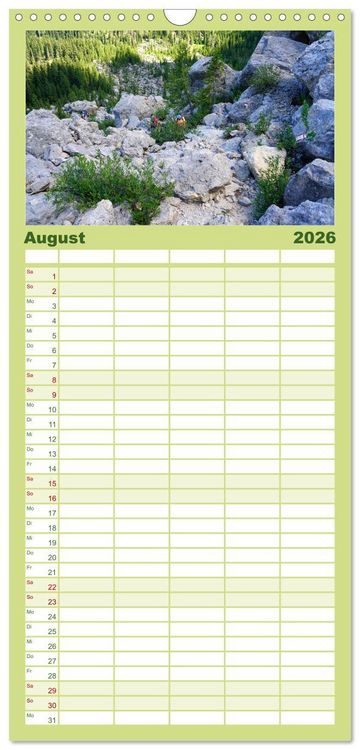 Produktbild: Familienplaner 2026 - Wandern im Rosengarten und Latemar mit 5 Spalten (Wandkalender, 21 x 45 cm) CALVENDO
