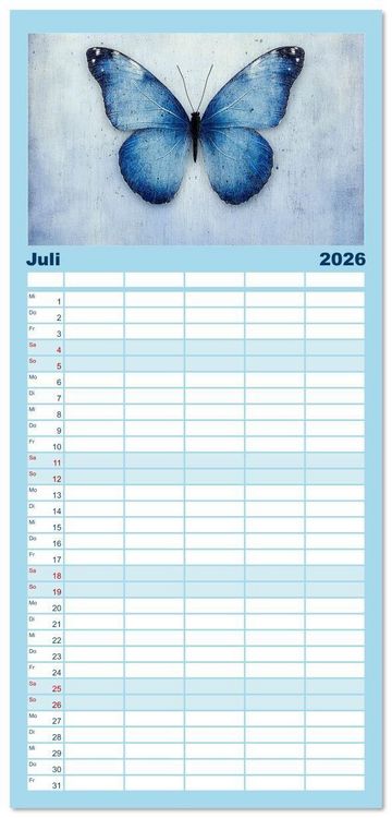 Produktbild: Familienplaner 2026 - Blauer Zauberflug mit 5 Spalten (Wandkalender, 21 x 45 cm) CALVENDO