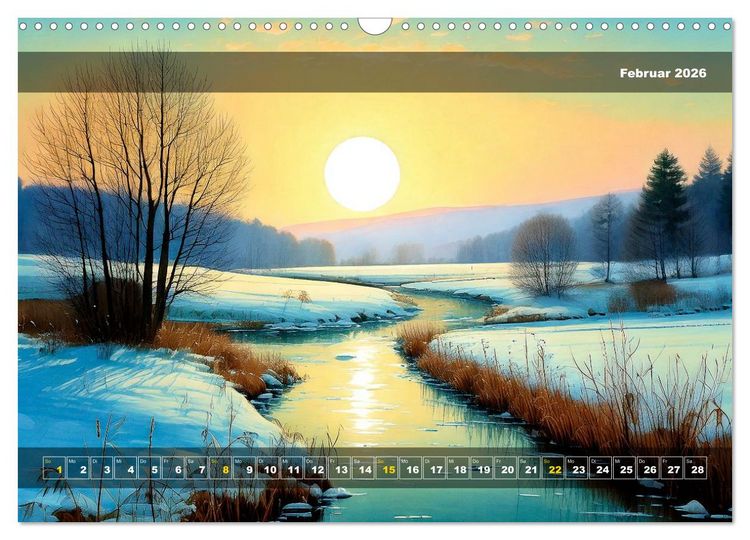 Produktbild: Verschneite Landschaft unter einer fahlen Wintersonne (Wandkalender 2026 DIN A3 quer), CALVENDO Monatskalender