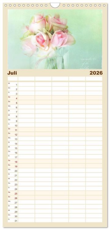 Produktbild: Familienplaner 2026 - Vintage Flowers mit 5 Spalten (Wandkalender, 21 x 45 cm) CALVENDO