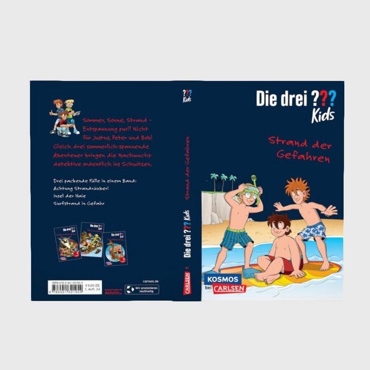 Produktbild: Die drei ??? Kids: Strand der Gefahren. Dreifachband. (Enth&auml;lt die B&auml;nde: Achtung, Strandr&auml;uber!, Insel der Haie, Surfstrand in Gefahr)