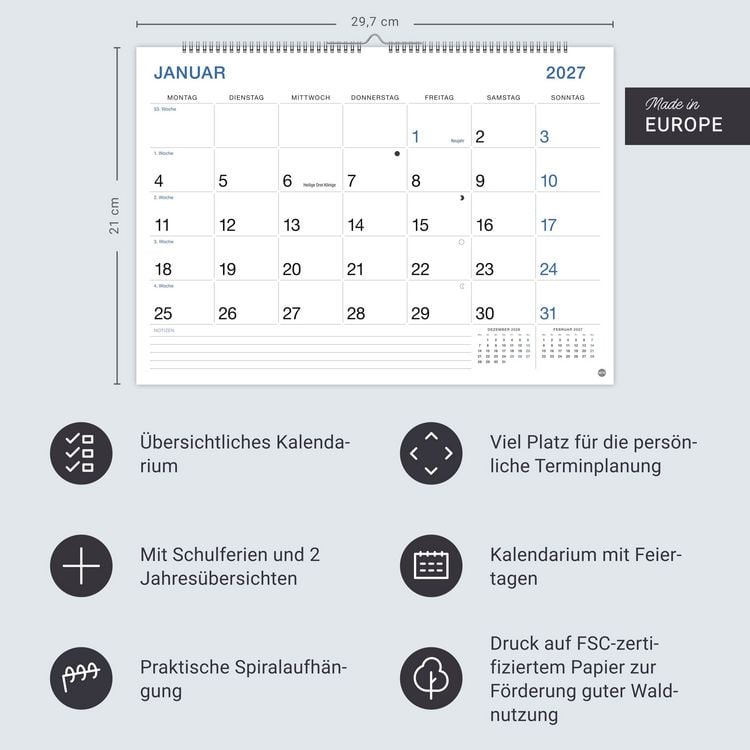 Produktbild: B&uuml;ro Monatsplaner 2027