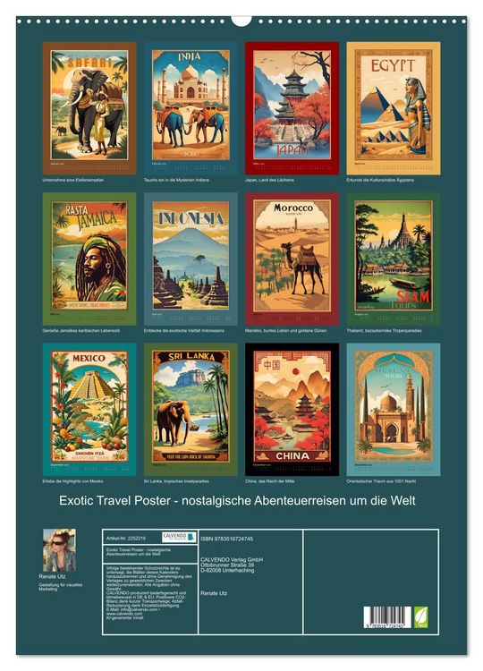 Produktbild: Exotic Travel Poster - nostalgische Abenteuerreisen um die Welt (Wandkalender 2026 DIN A2 hoch), CALVENDO Monatskalender