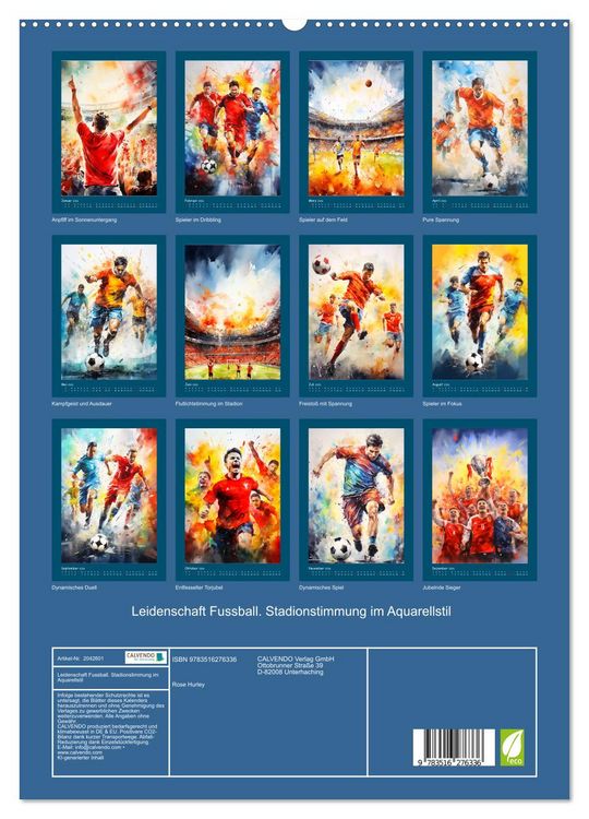 Produktbild: Leidenschaft Fussball. Stadionstimmung im Aquarellstil (hochwertiger Premium Wandkalender 2026 DIN A2 hoch), Kunstdruck in Hochglanz
