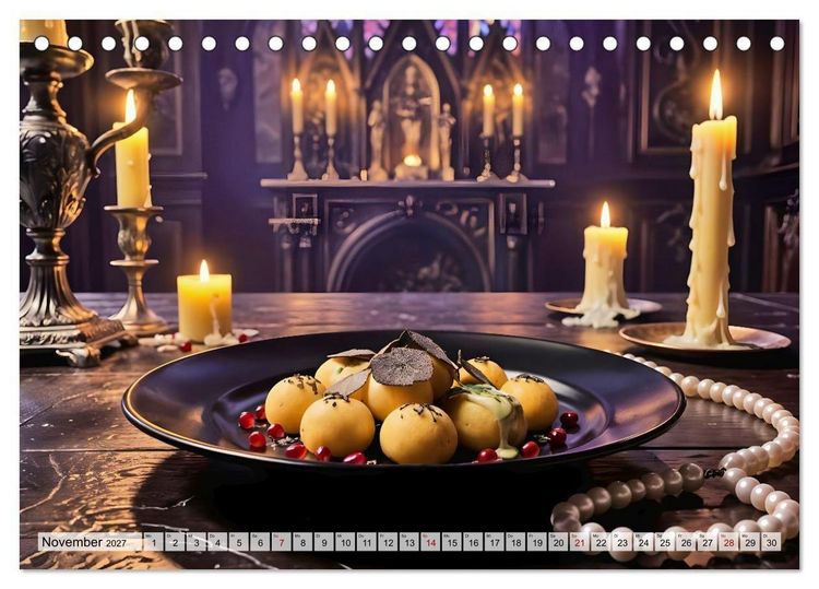 Produktbild: Schattenbankett - Gothic Fine Dining &ndash; 12 Men&uuml;s in dunkler Eleganz (Tischkalender 2027 DIN A5 quer), CALVENDO Monatskalender