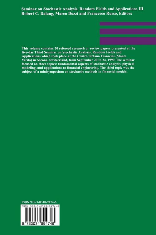 Produktbild: Seminar on Stochastic Analysis, Random Fields and Applications III