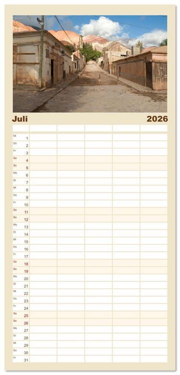 Produktbild: Familienplaner 2026 - Die Farben der Anden - Argentinien und Chile mit 5 Spalten (Wandkalender, 21 x 45 cm) CALVENDO