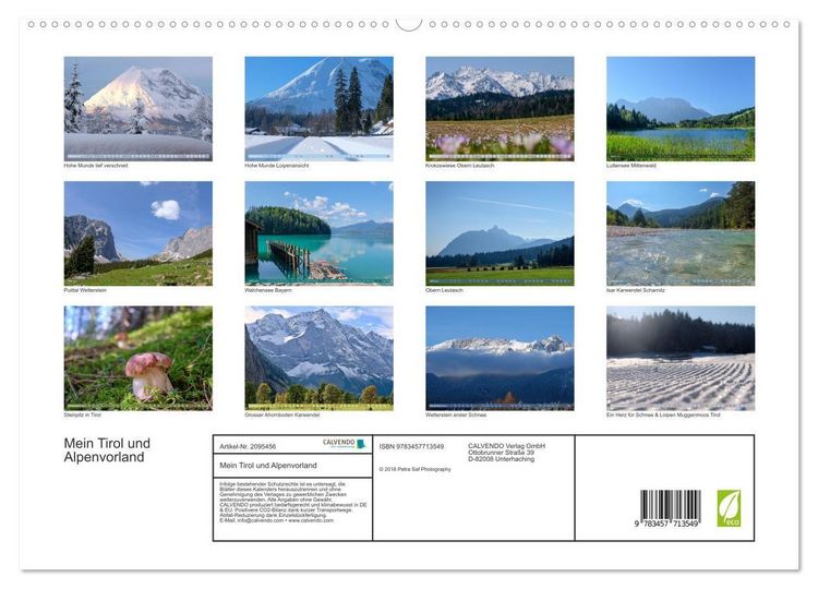Produktbild: Mein Tirol und Alpenvorland (hochwertiger Premium Wandkalender 2026 DIN A2 quer), Kunstdruck in Hochglanz