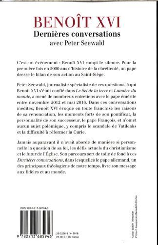 Produktbild: Beno&icirc;t XVI: derni&egrave;res conversations avec Peter Seewald