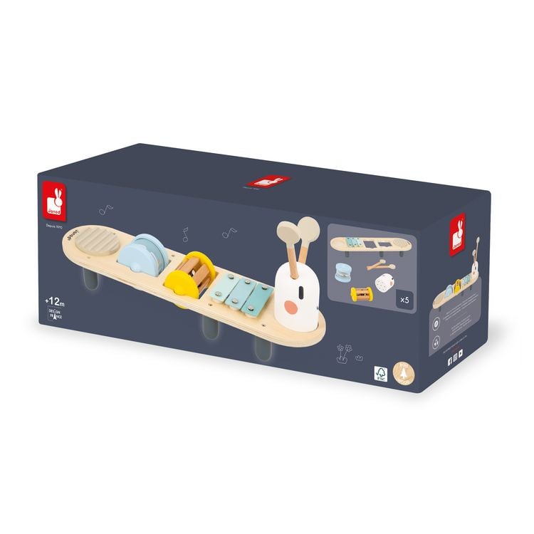 Produktbild: Musikspielzeug Raupe mit 5 Instrumenten &ndash; Holz-Aktivit&auml;tsspiel ab 18 Monaten