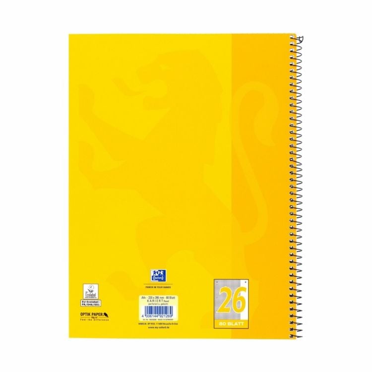 OXFORD Collegeblock A4+ 80 Blatt, kariert mit weißem Rand rechts, 90 g/m², 4fach gelocht