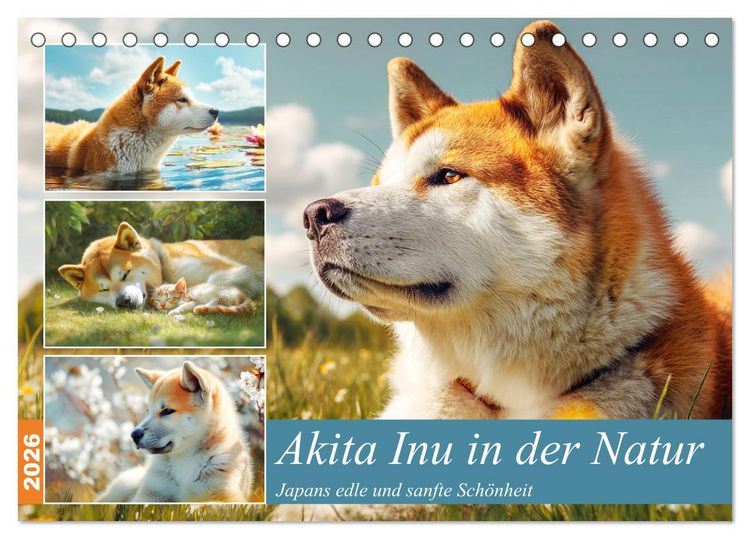 Produktbild: Akita Inu in der Natur. Japans edle und sanfte Sch&ouml;nheit (Tischkalender 2026 DIN A5 quer), CALVENDO Monatskalender