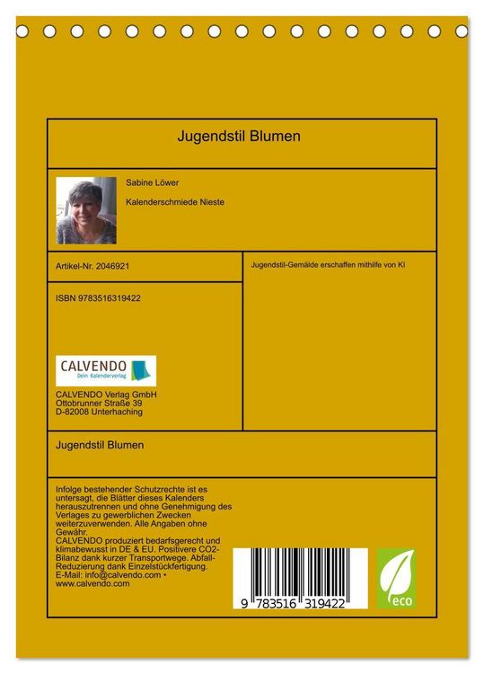 Produktbild: Jugendstil Blumen (Tischkalender 2026 DIN A5 hoch), CALVENDO Monatskalender