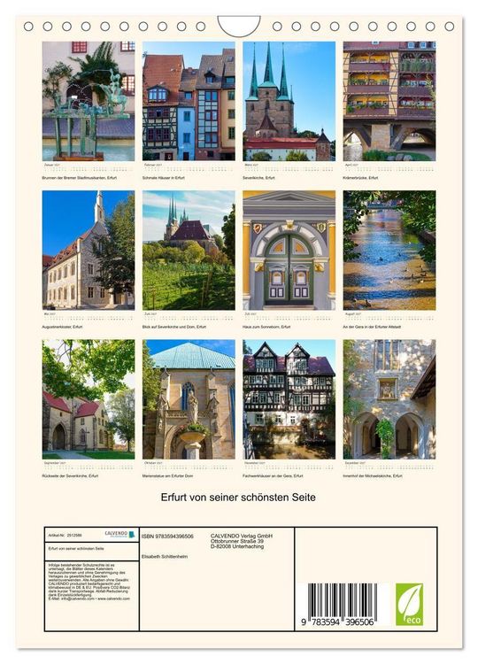 Produktbild: Erfurt von seiner sch&ouml;nsten Seite (Wandkalender 2027 DIN A4 hoch), CALVENDO Monatskalender