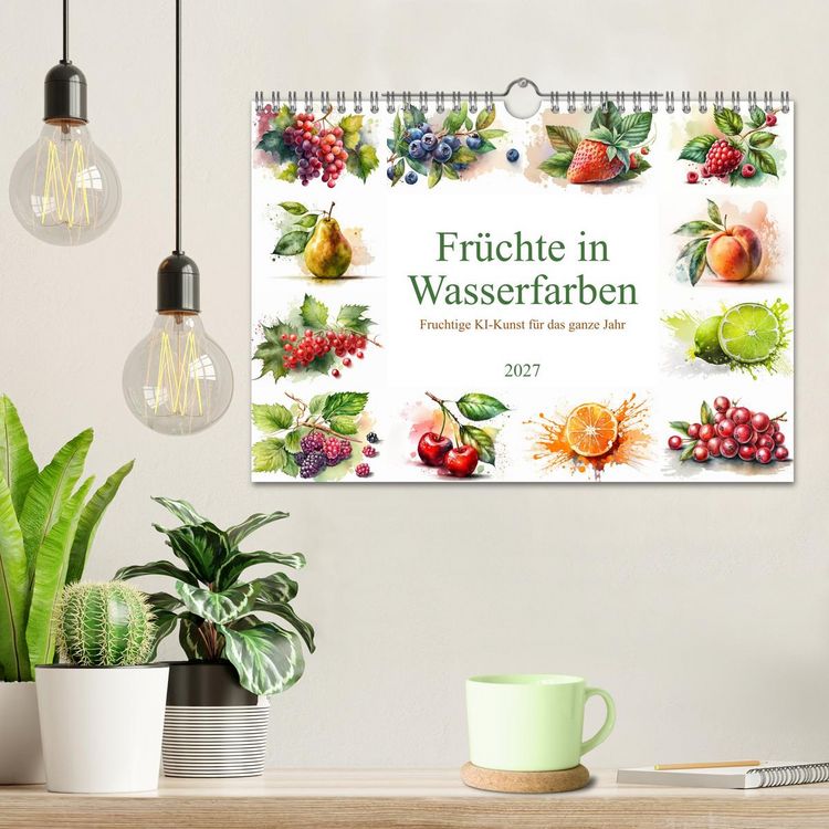 Produktbild: Fr&uuml;chte in Wasserfarben - Fruchtige KI-Kunst f&uuml;r das ganze Jahr (Wandkalender 2027 DIN A4 quer), CALVENDO Monatskalender
