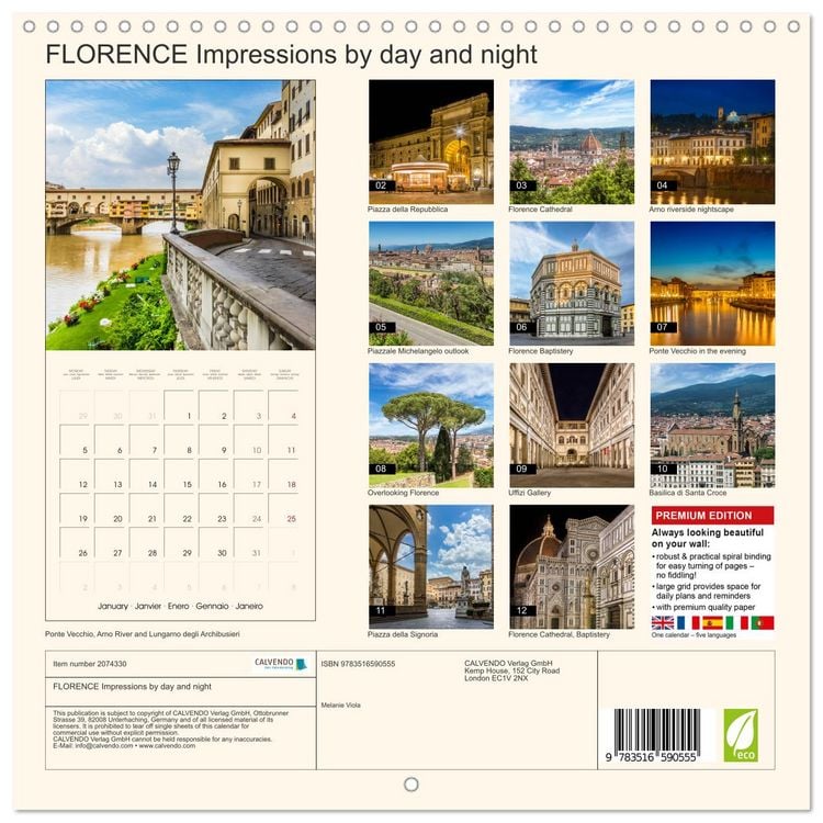 Produktbild: FLORENCE Impressions by day and night (Wall Calendar 2026 12 &times; 12 Inch) CALVENDO 12 Month Wall Calendar