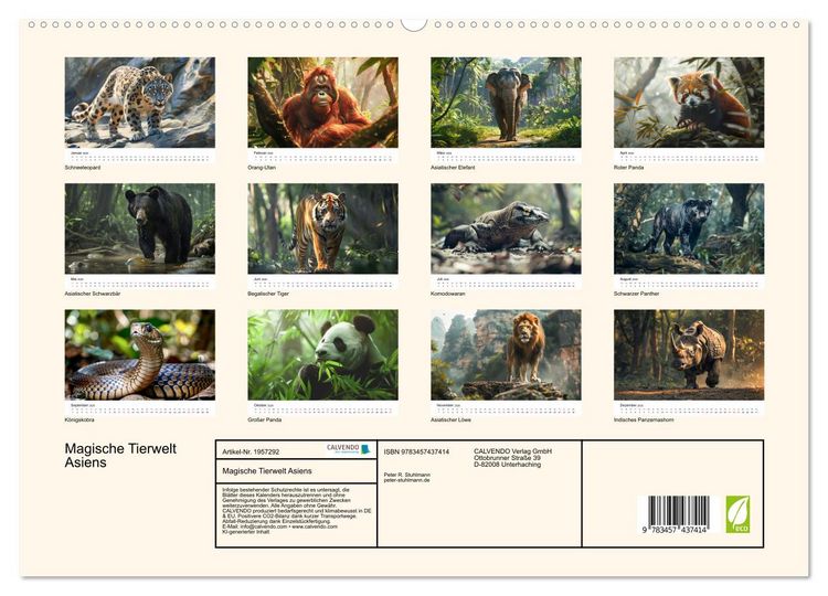 Produktbild: Magische Tierwelt Asiens (hochwertiger Premium Wandkalender 2026 DIN A2 quer), Kunstdruck in Hochglanz