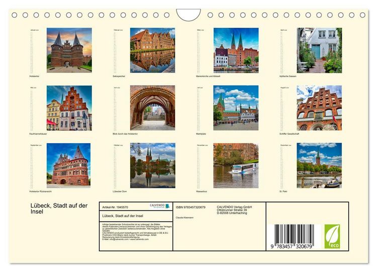 Produktbild: L&uuml;beck, Stadt auf der Insel (Wandkalender 2026 DIN A4 quer), CALVENDO Monatskalender