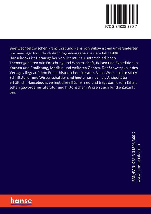 Produktbild: Briefwechsel zwischen Franz Liszt und Hans von B&uuml;low