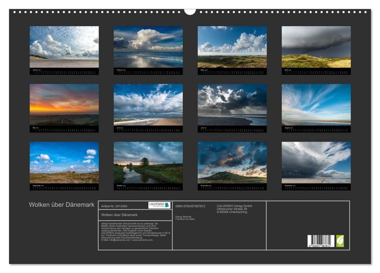 Produktbild: Wolken &uuml;ber D&auml;nemark (Wandkalender 2026 DIN A2 quer), CALVENDO Monatskalender