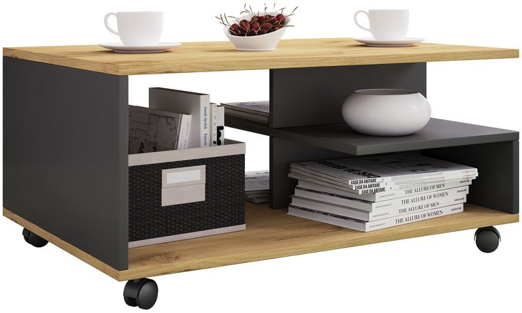 Produktbild: Holz Sofatisch Couchtisch Rollen rollbar Stango L