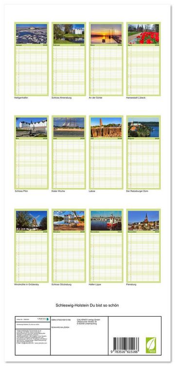 Produktbild: Familienplaner 2026 - Schleswig-Holstein Du bist so sch&ouml;n mit 5 Spalten (Wandkalender, 21 x 45 cm) CALVENDO