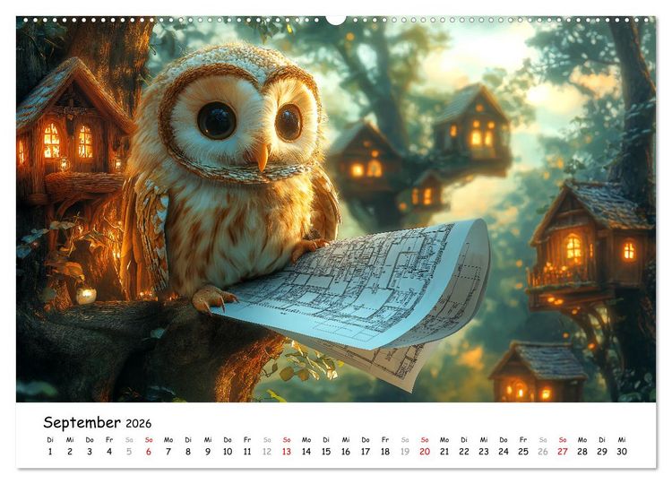 Produktbild: Eulen im Wald - Die geheimen Jobs und Aufgaben (Wandkalender 2026 DIN A2 quer), CALVENDO Monatskalender