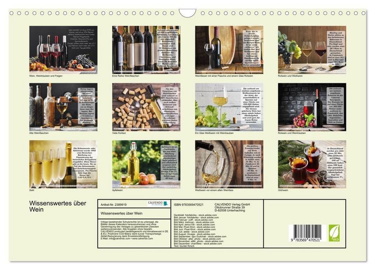 Produktbild: Wissenswertes &uuml;ber Wein (Wandkalender 2027 DIN A3 quer), CALVENDO Monatskalender