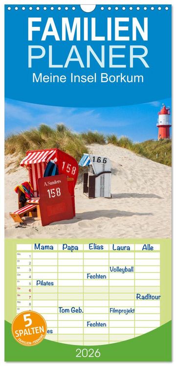Produktbild: Familienplaner 2026 - Meine Insel Borkum mit 5 Spalten (Wandkalender, 21 x 45 cm) CALVENDO