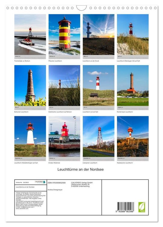 Produktbild: Leuchtt&uuml;rme an der Nordsee (Wandkalender 2027 DIN A3 hoch), CALVENDO Monatskalender