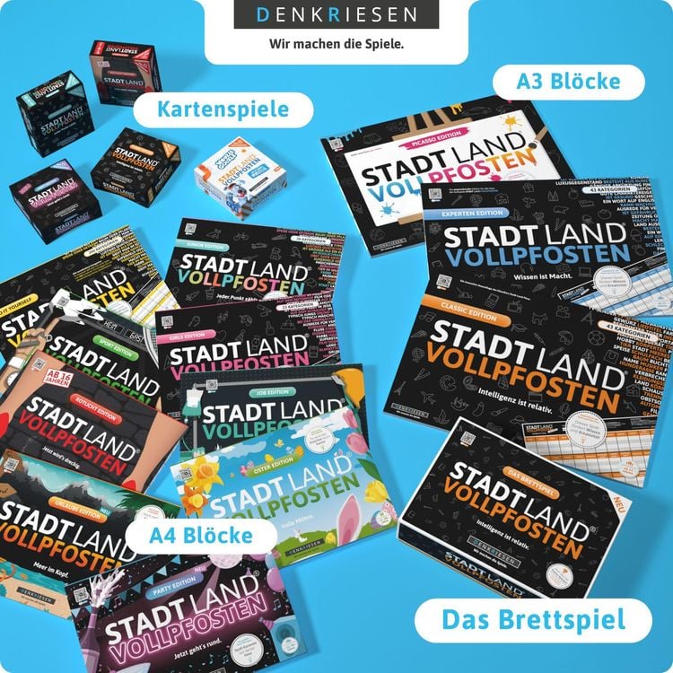 Denkriesen - Stadt Land Vollpfosten® - Geburtstags Edition - "happy Birthday." - A4