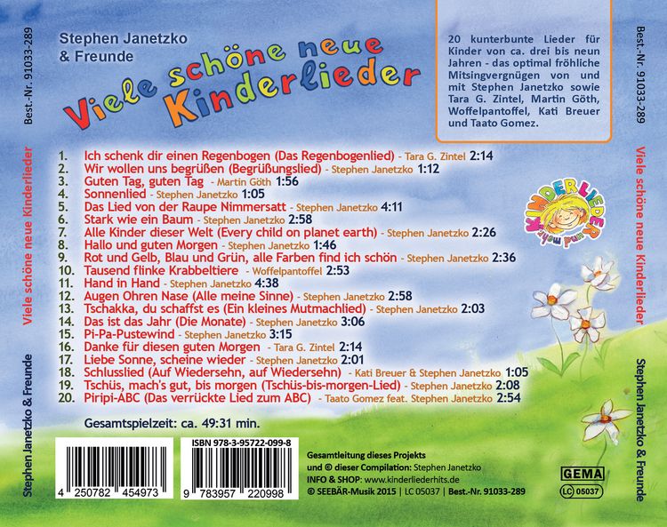 Produktbild: Viele sch&ouml;ne neue Kinderlieder - Ich schenk dir einen Regenbogen, Augen Ohren Nase u.a.m.