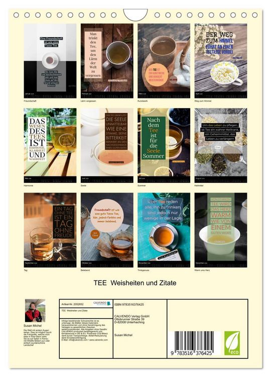 Produktbild: TEE Weisheiten und Zitate (Wandkalender 2026 DIN A4 hoch), CALVENDO Monatskalender