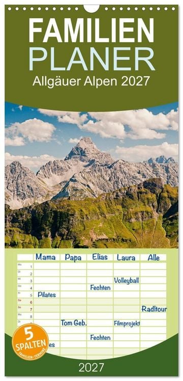 Produktbild: Familienplaner 2027 - Allg&auml;uer Alpen 2027 mit 5 Spalten (Wandkalender, 21 x 45 cm) CALVENDO