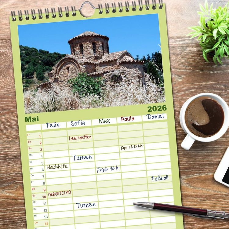 Produktbild: Familienplaner 2026 - Griechische Inseln mit 5 Spalten (Wandkalender, 21 x 45 cm) CALVENDO