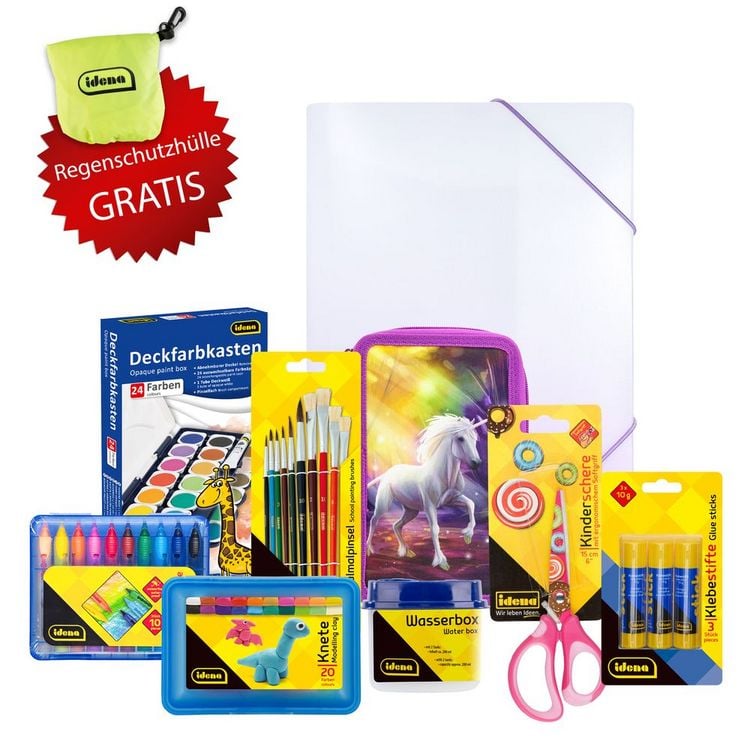 Produktbild: Idena Schulstart Box Einhorn 9-teilig + Gratis Idena Regenschutzh&uuml;lle
