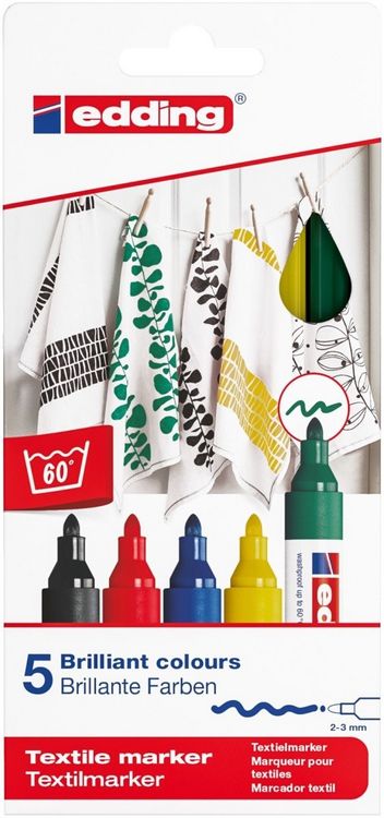 Produktbild: edding 4500 Textilmarker, 2-3mm, 5er Set Standard Farben