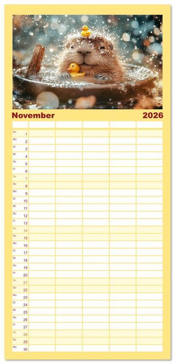 Produktbild: Familienplaner 2026 - Capybara Zeit mit 5 Spalten (Wandkalender, 21 x 45 cm) CALVENDO