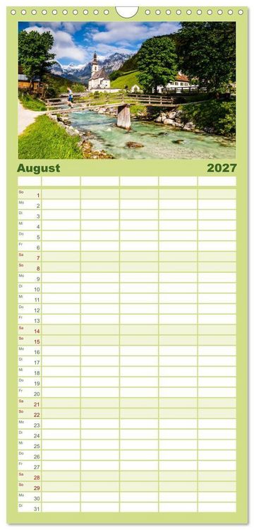 Produktbild: Familienplaner 2027 - Bayerische Landschaften mit 5 Spalten (Wandkalender, 21 x 45 cm) CALVENDO