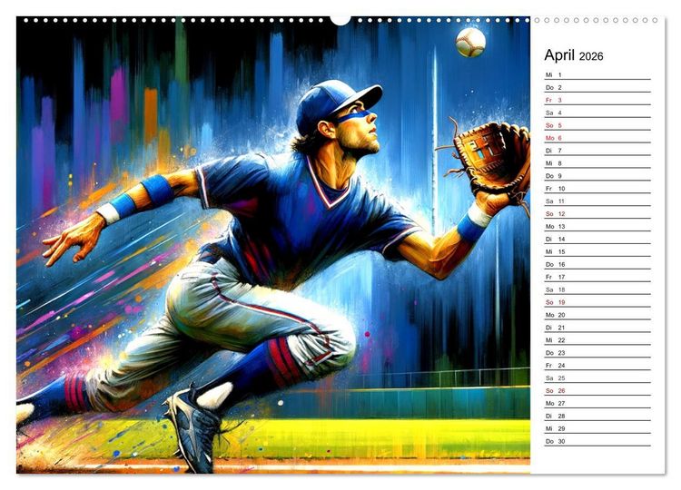 Produktbild: Baseball Acryl - Zwischen Realit&auml;t und KI Visionen (Wandkalender 2026 DIN A2 quer), CALVENDO Monatskalender