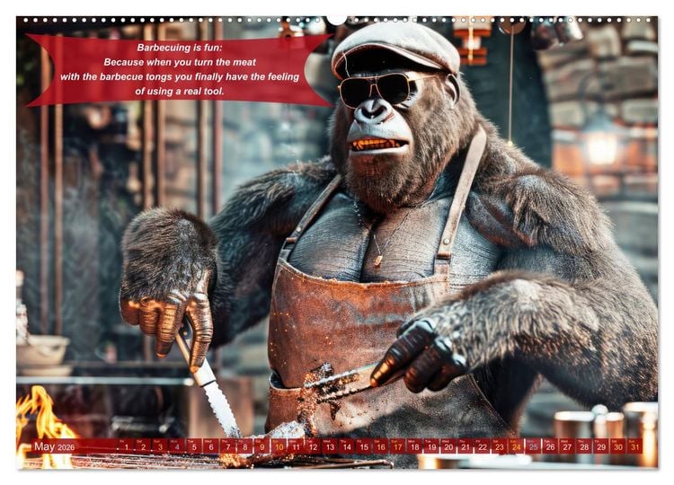 Produktbild: Funny charming animals as barbecue chef (High Quality Premium Wall Calendar 2026 DIN A2 landscape),CALVENDO 12 Month Wall Calendar