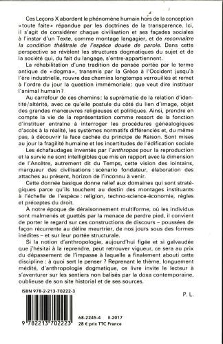 Produktbild: Le&ccedil;ons X. Dogma. Instituer l'animal humain