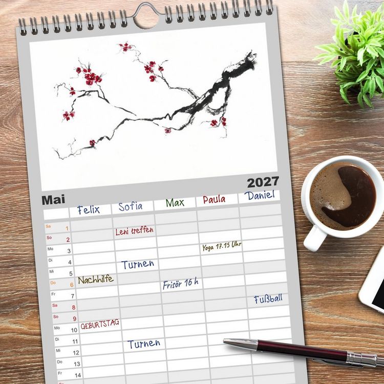 Produktbild: Familienplaner 2027 - Asiatische Tuschmalerei mit 5 Spalten (Wandkalender, 21 x 45 cm) CALVENDO