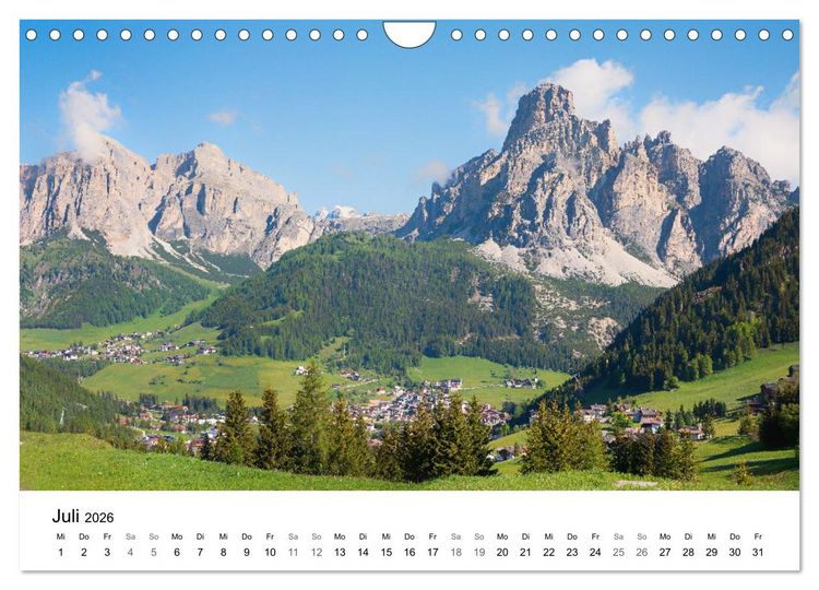 Produktbild: Wanderziele S&uuml;dtiroler Dolomiten - Region Gadertal und Buchenstein (Wandkalender 2026 DIN A4 quer), CALVENDO Monatskalender