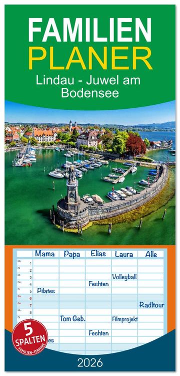 Produktbild: Familienplaner 2026 - Lindau - Juwel am Bodensee mit 5 Spalten (Wandkalender, 21 x 45 cm) CALVENDO
