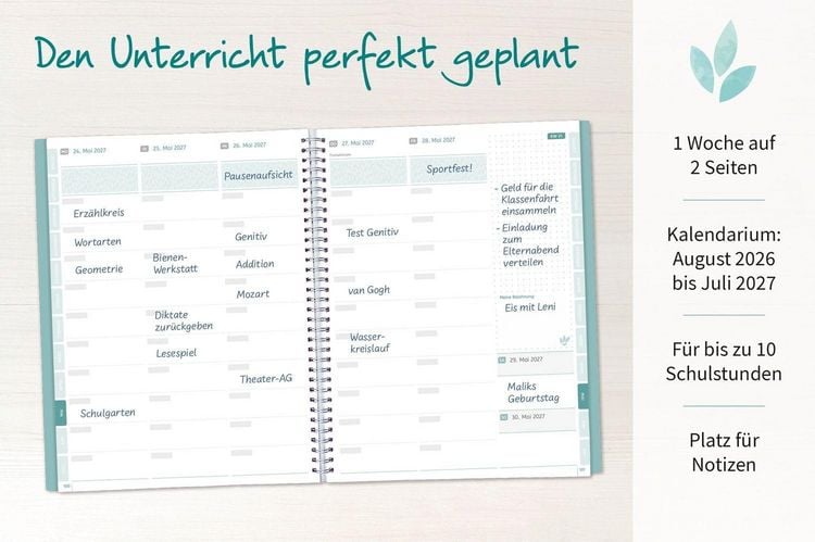 Produktbild: Mein Lehrerplaner A5+ &ndash; Ringbindung &ndash; Lehrerkalender f&uuml;r das Schuljahr 2026/2027 &ndash; Bl&auml;ttermeer
