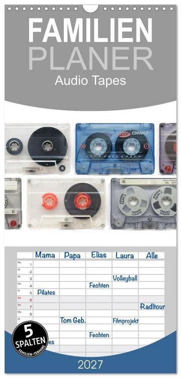 Produktbild: Familienplaner 2027 - Audio Tapes mit 5 Spalten (Wandkalender, 21 x 45 cm) CALVENDO