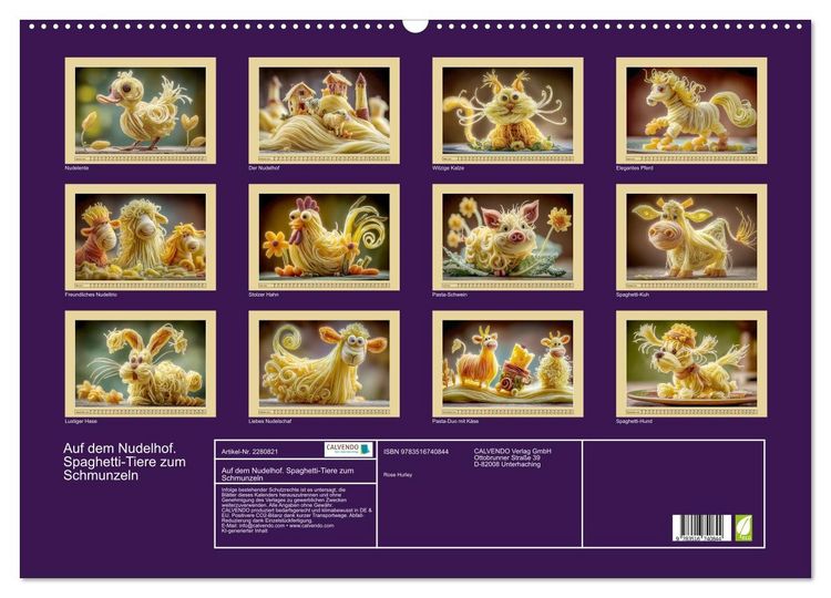 Produktbild: Auf dem Nudelhof. Spaghetti-Tiere zum Schmunzeln (Wandkalender 2026 DIN A2 quer), CALVENDO Monatskalender