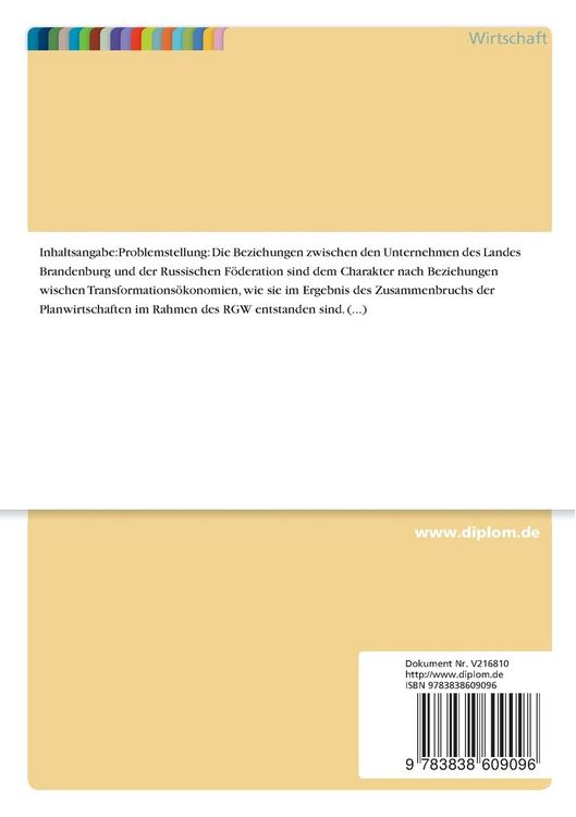 Produktbild: Die internationalen Verbindungen von kleinen und mittleren Unternehmen des Landes Brandenburg mit der Russischen F&ouml;deration